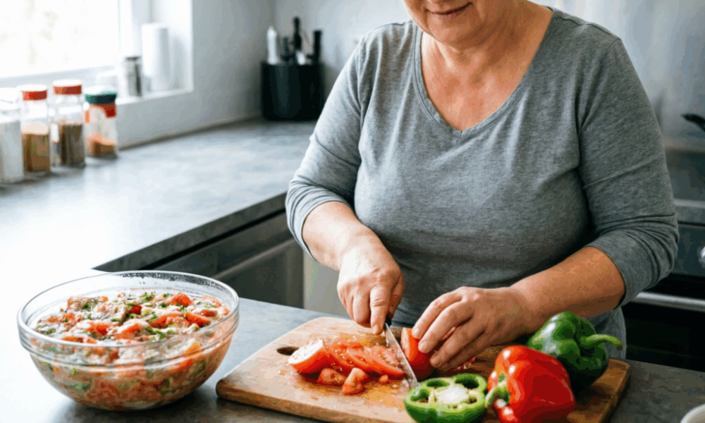 Женщина готовит овощную закуску