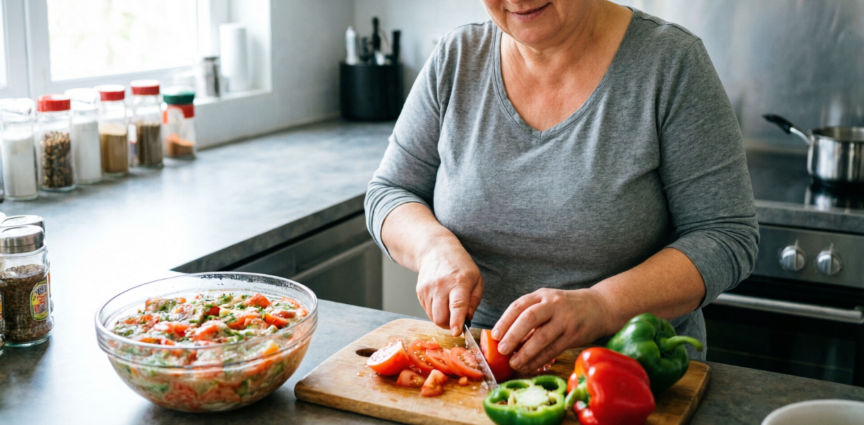 Женщина готовит овощную закуску