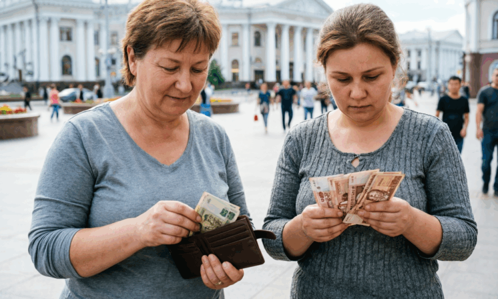 Белорусские женщины пересчитывают деньги