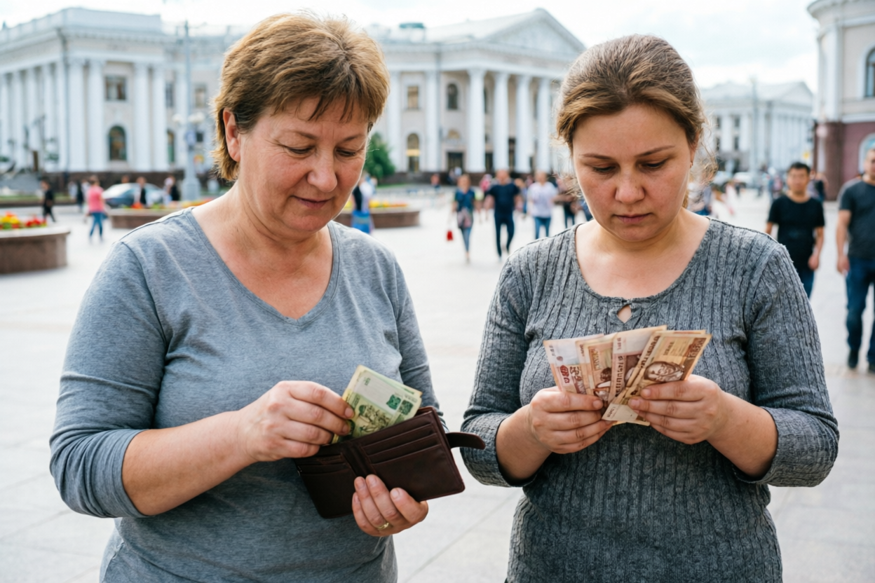 Белорусские женщины пересчитывают деньги