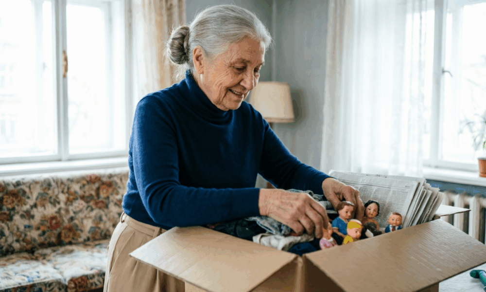 Бабушка убирает ненужные вещи