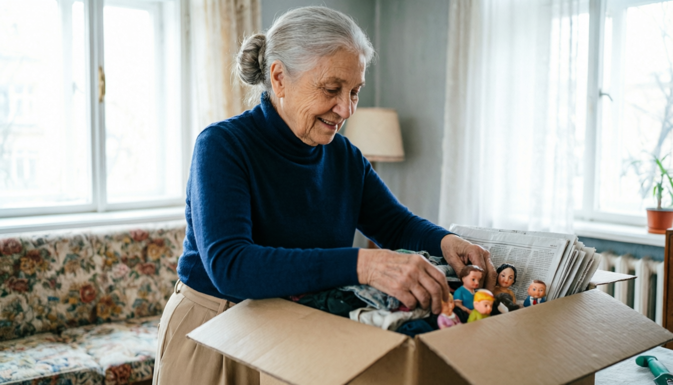 Бабушка убирает ненужные вещи