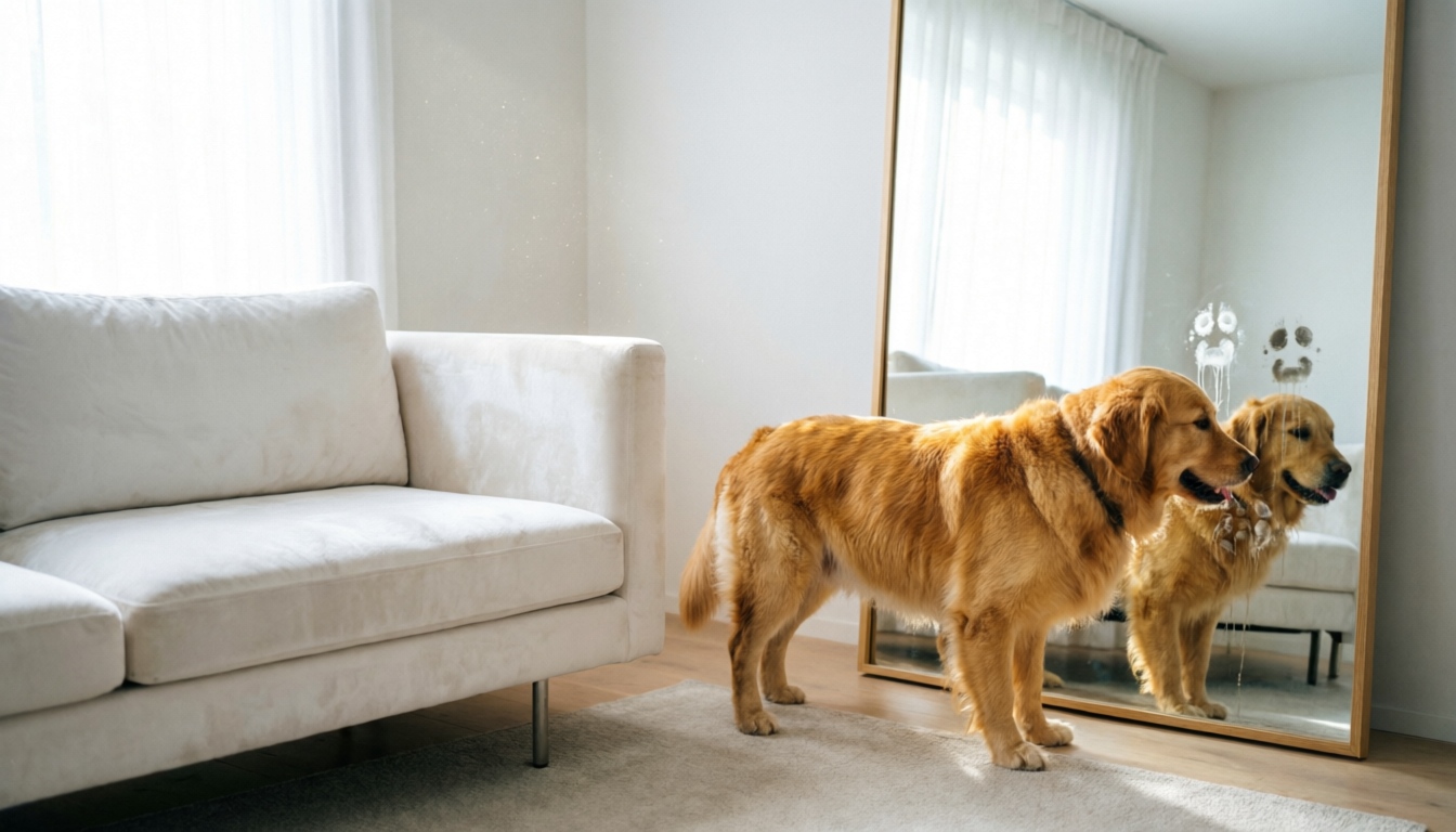 Собака запачкала зеркало