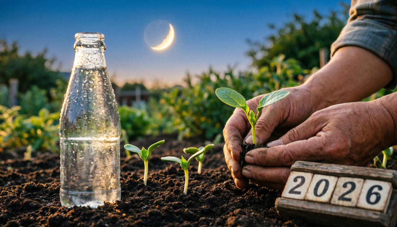 Садовод сажает рассаду под луной