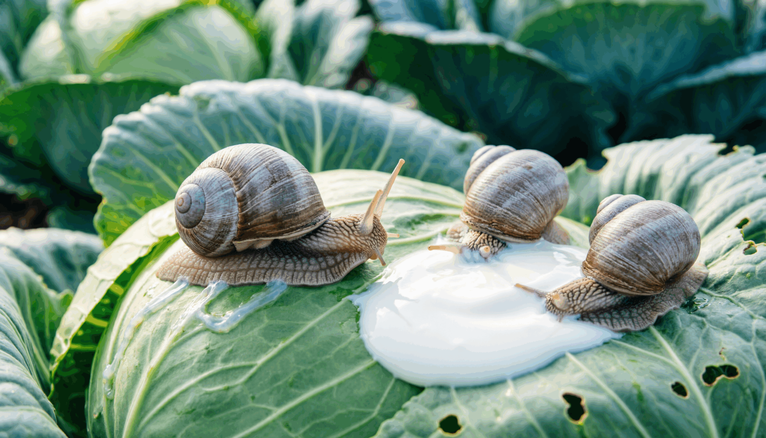 Слизни на капусте поглощают приманку на кефире