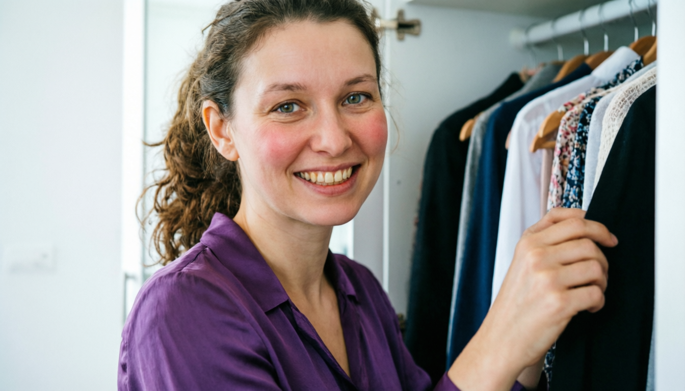 Женщина в фиолетовой блузе