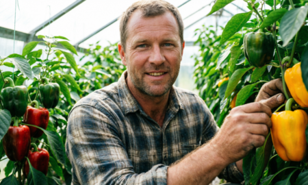 Фермер выращивает перцы