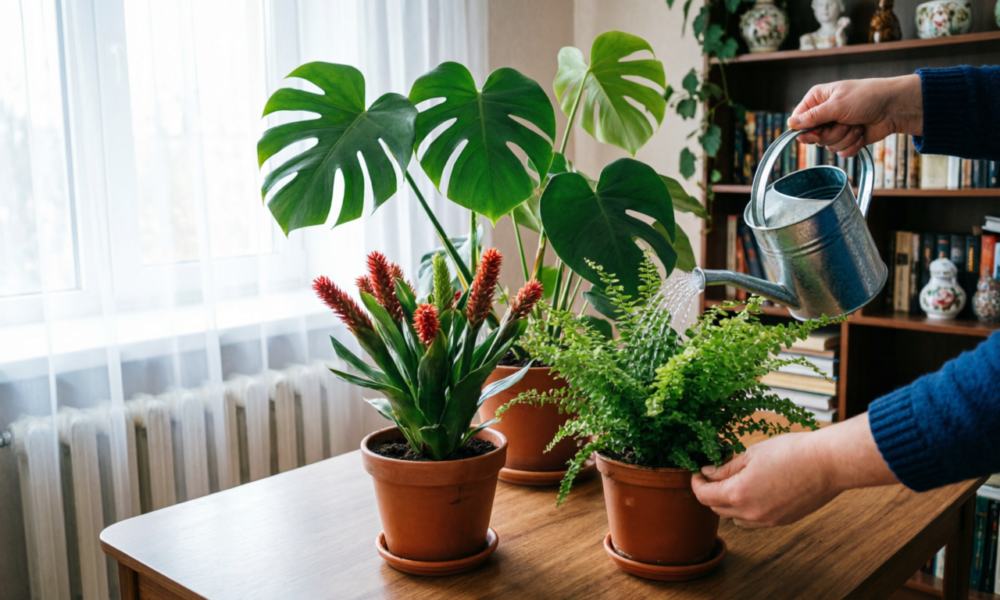 Комнатные цветы на столе