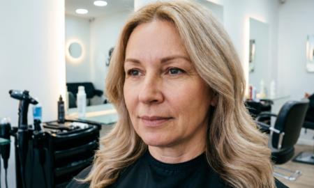 Женщине покрасили волосы в бежевый блонд