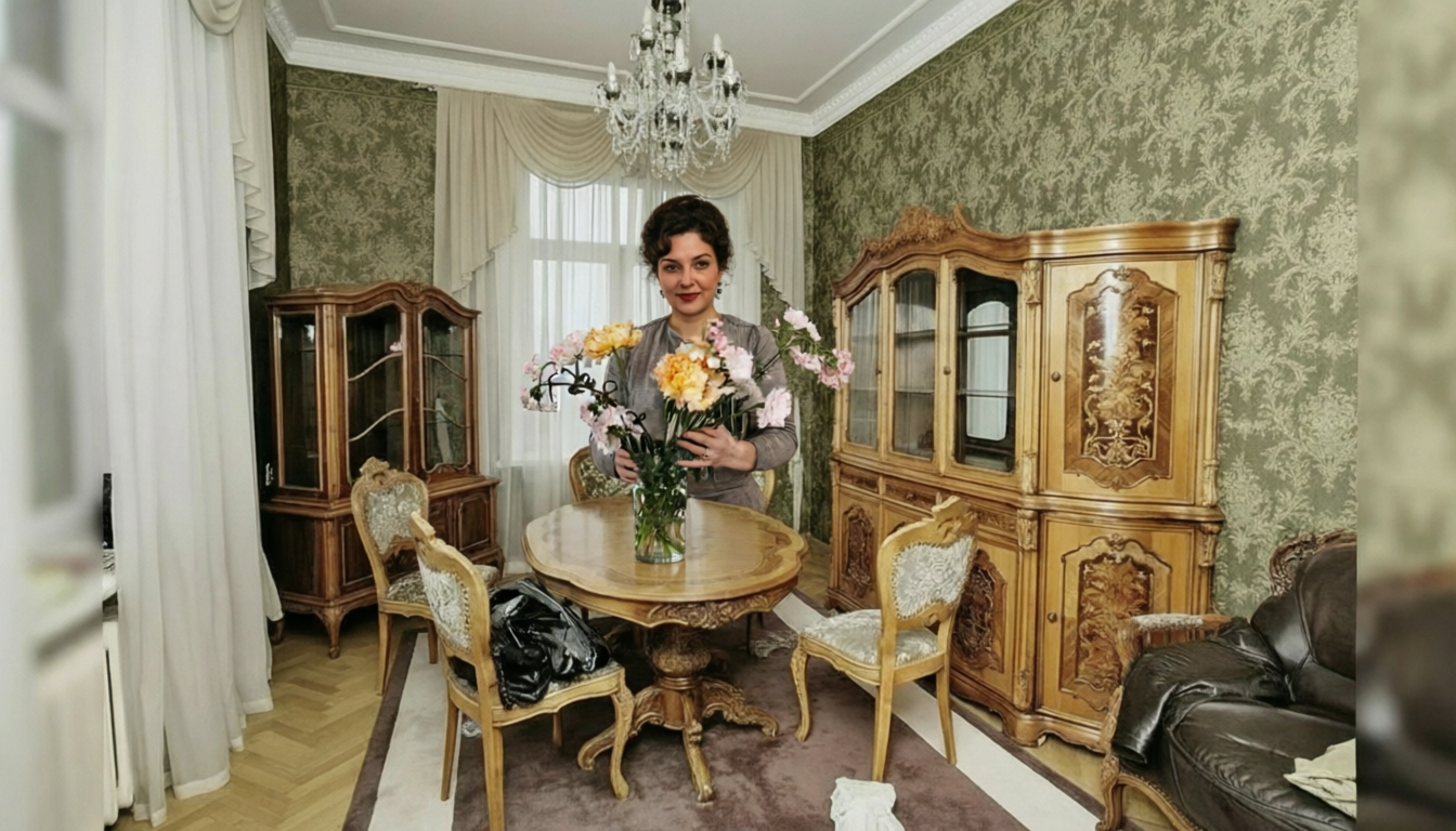 Певица в гостиной с цветами