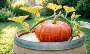 Тыква растёт в бочке