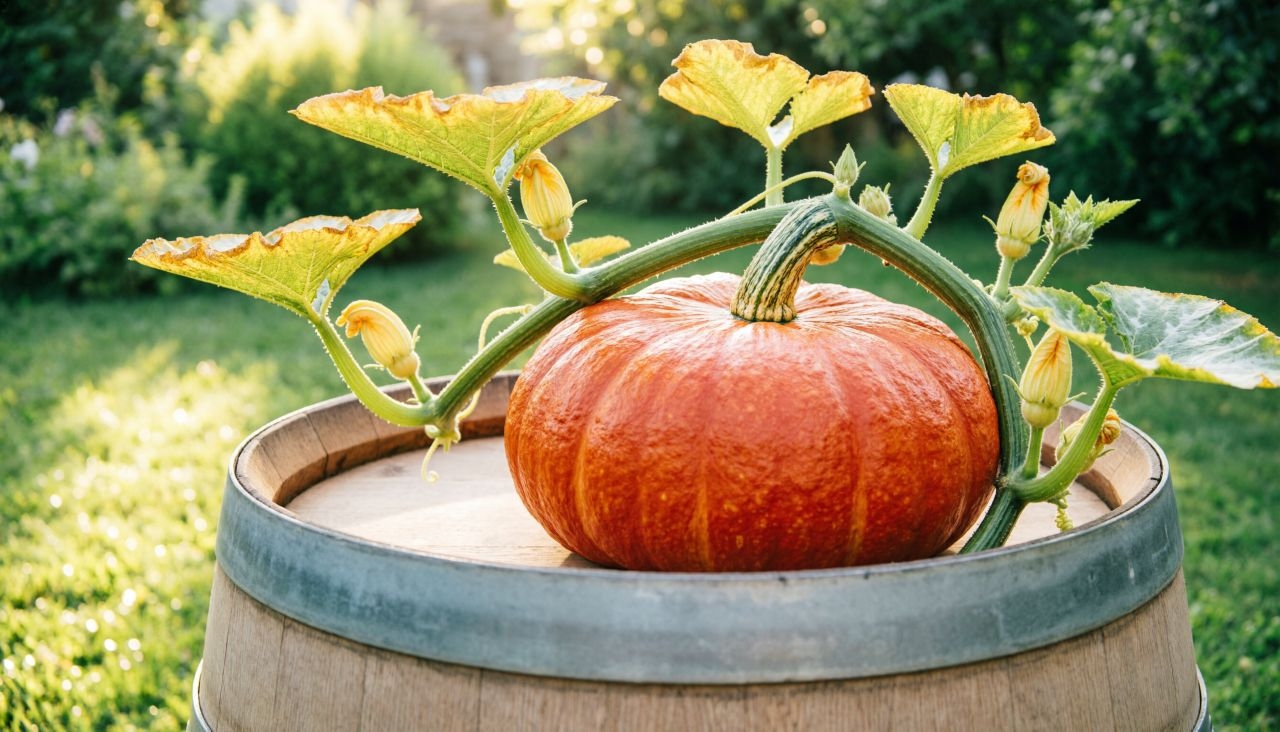 Тыква растёт в бочке