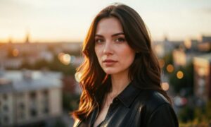 Молодая женщина на фоне города