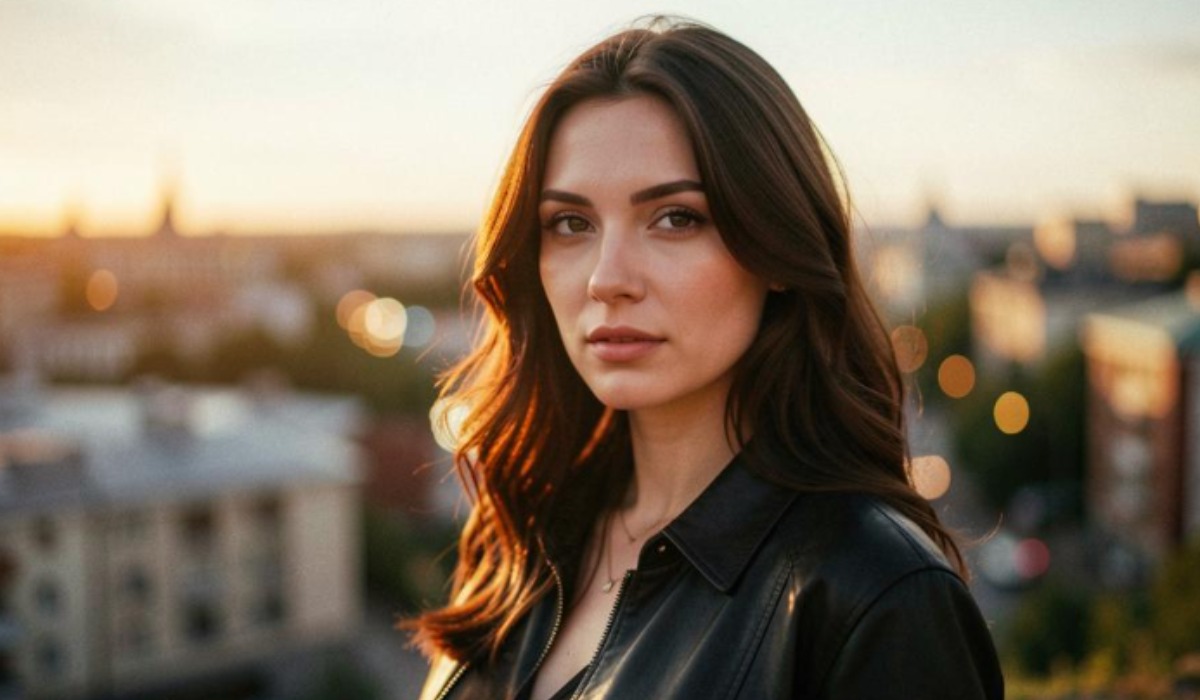 Молодая женщина на фоне города