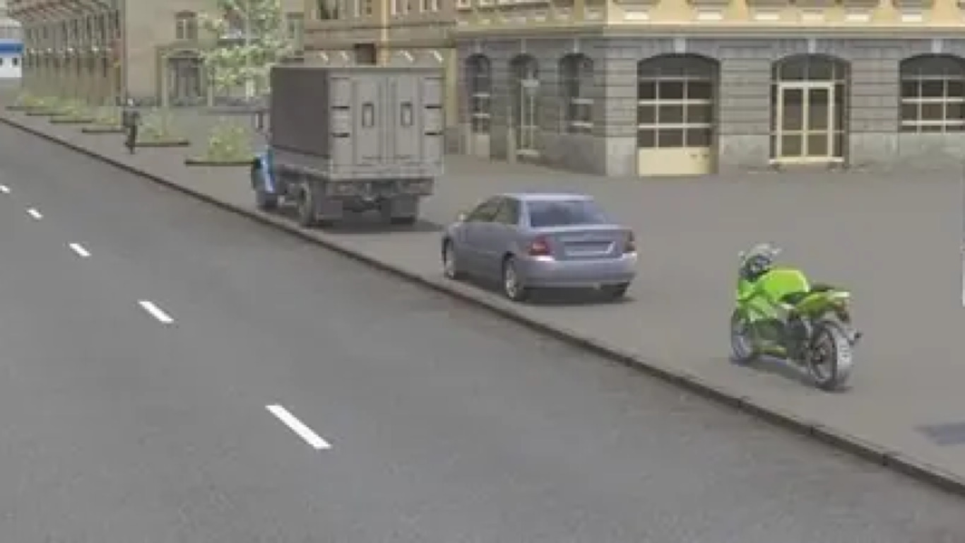 Автомобили мотоцикл на тротуаре