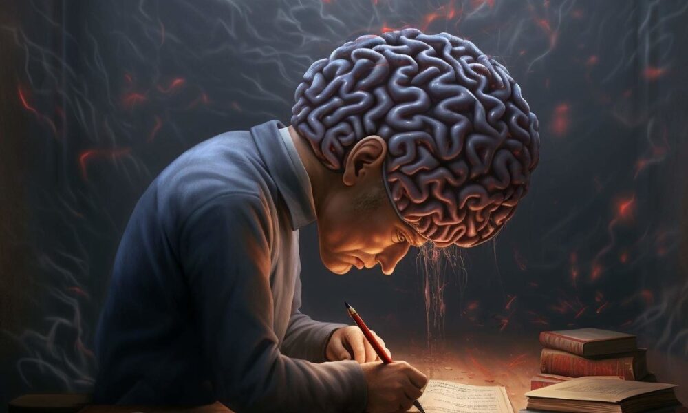 Мужчина пишет на листе бумаги