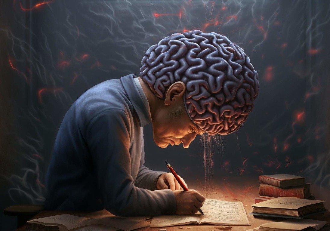 Мужчина пишет на листе бумаги