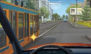 Автомобиль и трамвай на перекрестке