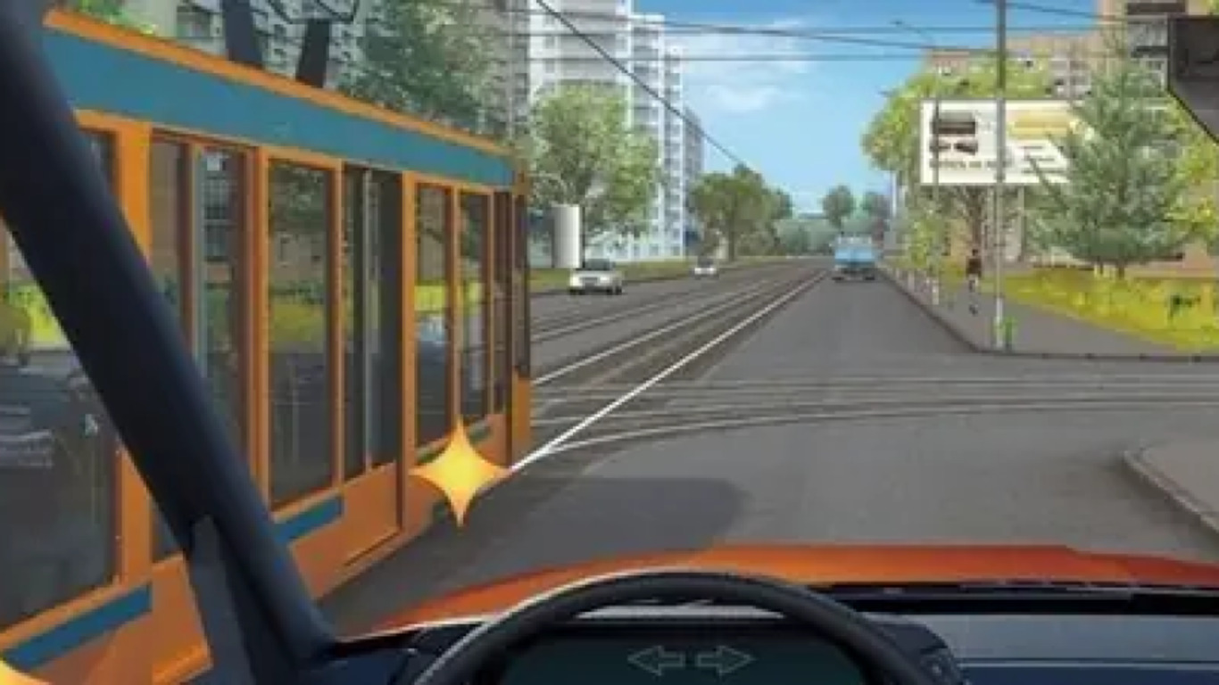 Автомобиль и трамвай на перекрестке