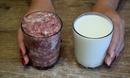 Стакан фарша и кефир