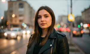 Девушка в кожаной куртке