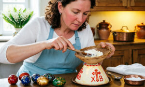 Домохозяйка готовит творожную пасху