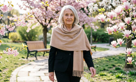 Пожилая модная женщина в парке