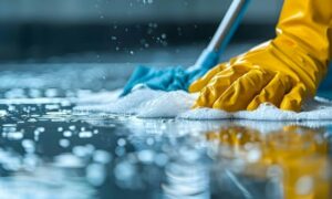 Человек моет пол