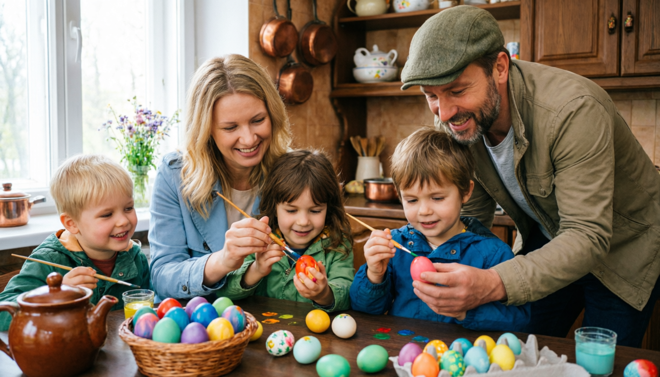 Семья красит яйца