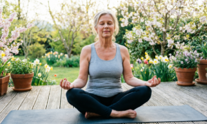 Женщина занимается йогой