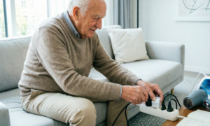 Пенсионер включает электроприборы в удлинитель