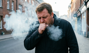 Мужчина задыхается из-за табачного дыма