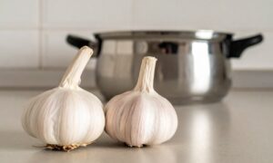 чеснок и кастрюля