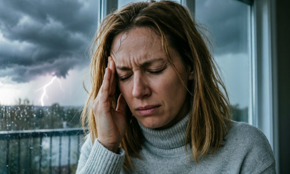 У девушки мигрень из-за погоды