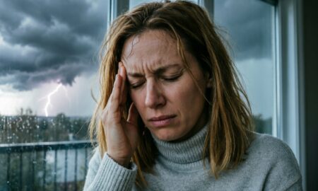 У девушки мигрень из-за погоды