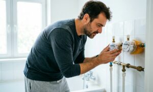 Мужчина проверяет приборы учёта