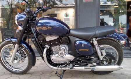 синий мотоцикл Ява