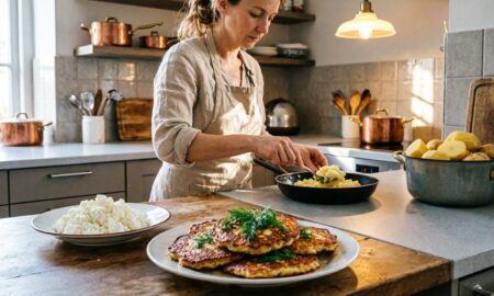 Женщина готовит драники