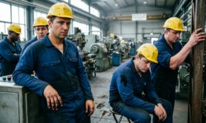 Рабочие на заводе устали от работы