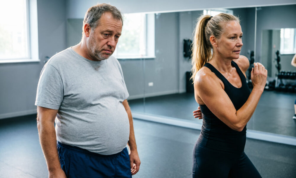 Женщина и мужчина занимаются спортом