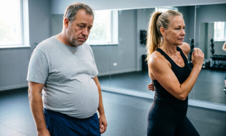 Женщина и мужчина занимаются спортом