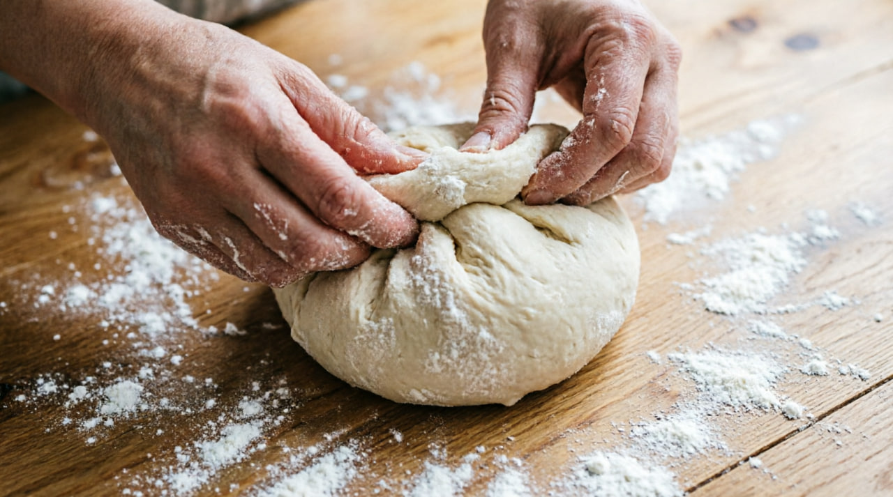 Процесс вымешивания теста