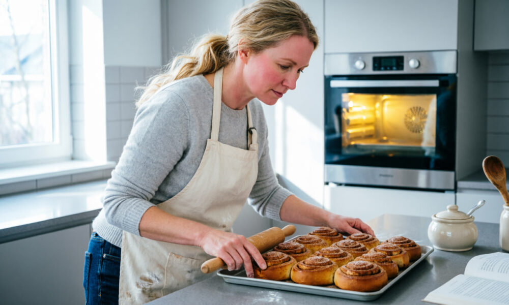 Женщина печёт булочки