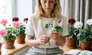 Цветовод размножает пеларгонию