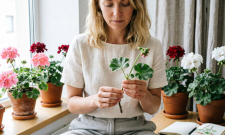 Цветовод размножает пеларгонию