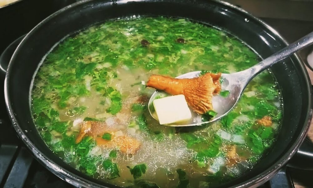 Куриный суп с лисичками.