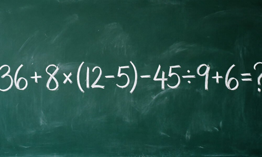 Математический пример 36 + 8 × (12 − 5) − 45 ÷ 9 + 6
