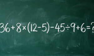 Математический пример 36 + 8 × (12 − 5) − 45 ÷ 9 + 6