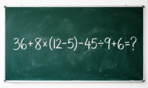 Математический пример 36 + 8 × (12 − 5) − 45 ÷ 9 + 6