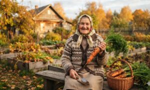 Бабушка, которая выкопала морковь.
